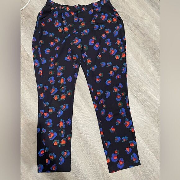 TOPSHOP Abstract Floral Print Navy Pants Size 6 - Picture 1 of 12